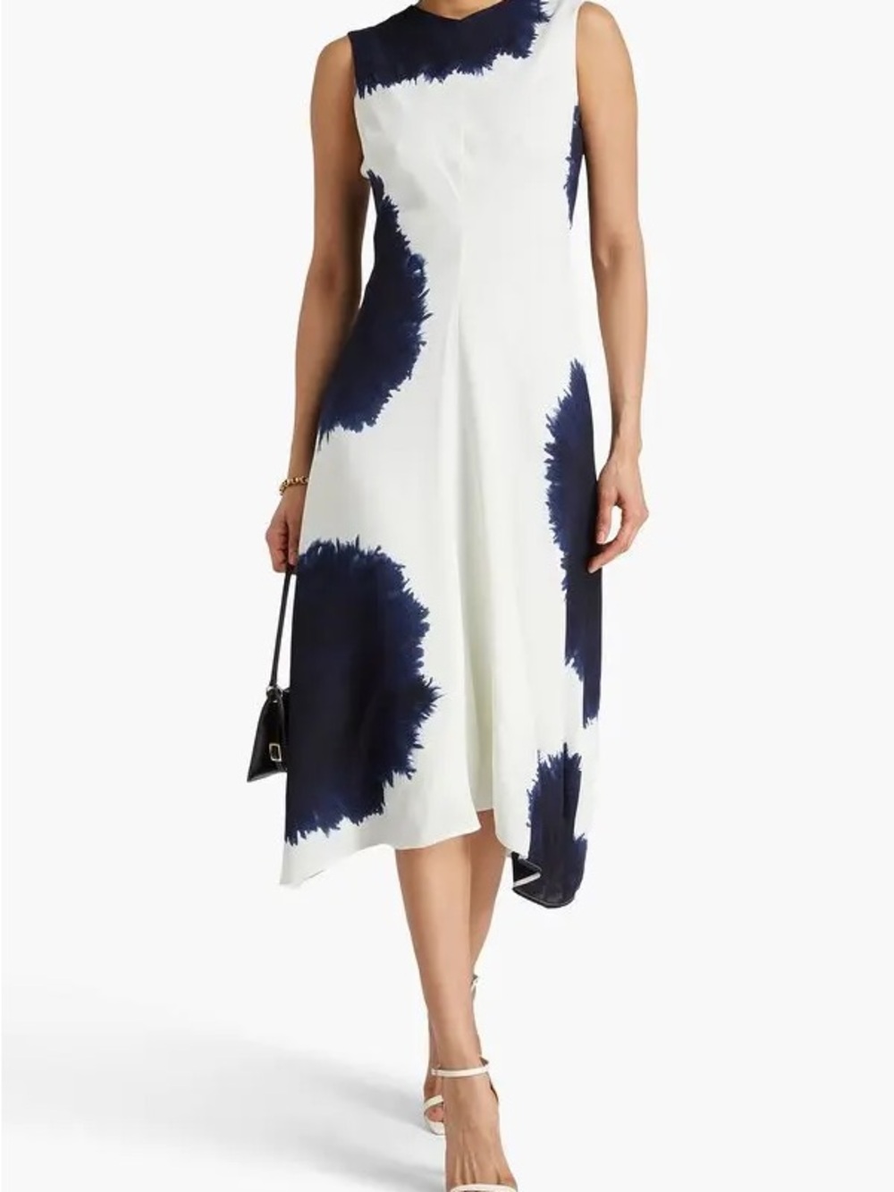 Proenza Schouler White Midi Dress with Navy Ink-Spot Print